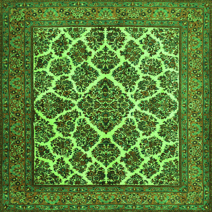 Round Machine Washable Persian Green Traditional Area Rugs, wshtr1490grn