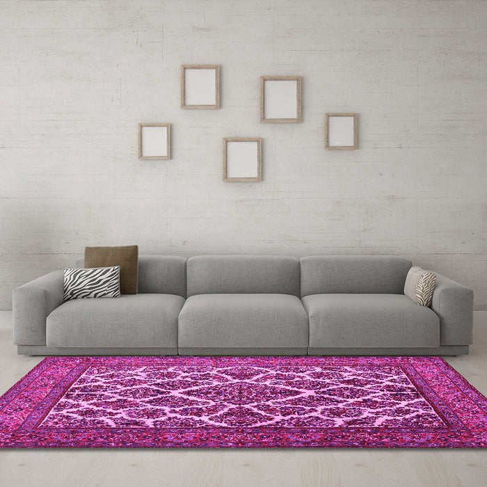 Machine Washable Persian Pink Traditional Rug in a Living Room, wshtr1490pnk