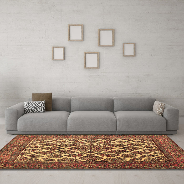 Machine Washable Persian Brown Traditional Rug in a Living Room,, wshtr1490brn