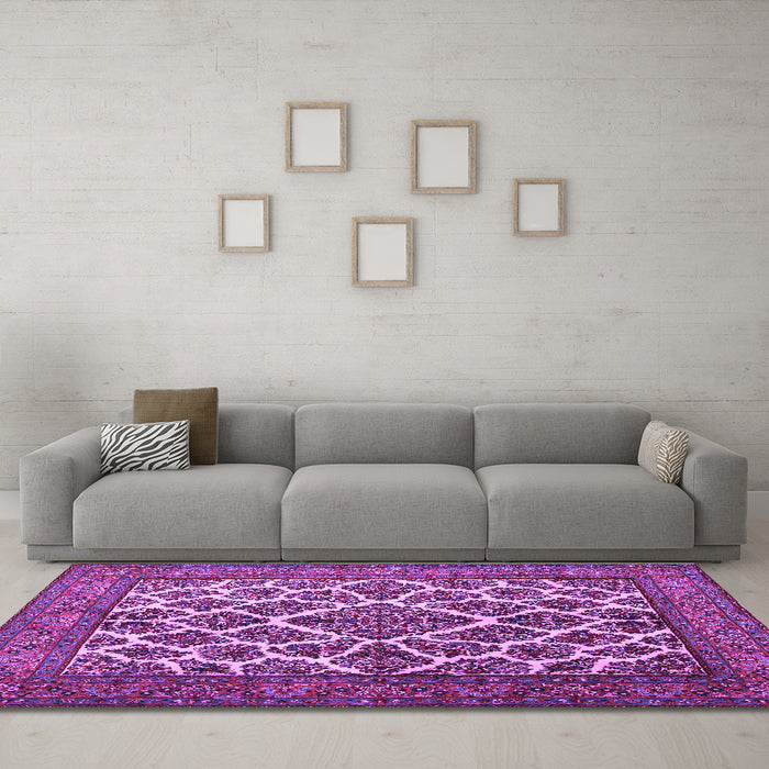 Machine Washable Persian Purple Traditional Area Rugs in a Living Room, wshtr1490pur