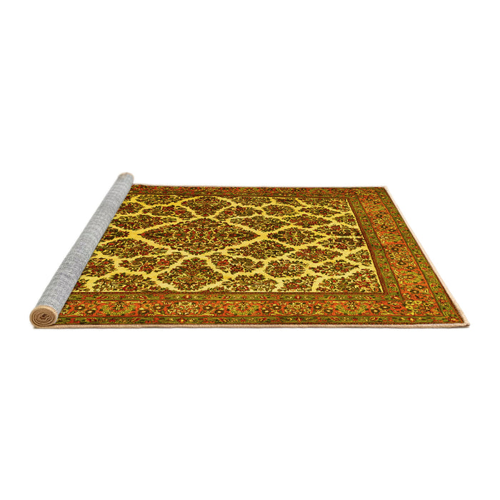 Sideview of Machine Washable Persian Yellow Traditional Rug, wshtr1490yw