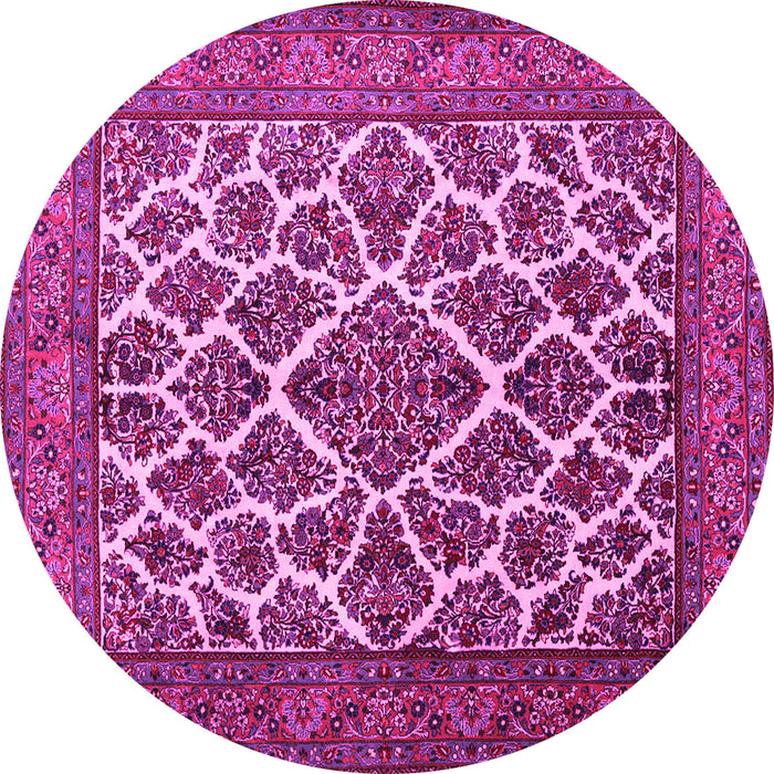 Round Machine Washable Persian Pink Traditional Rug, wshtr1490pnk