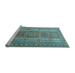 Sideview of Machine Washable Persian Light Blue Traditional Rug, wshtr1491lblu