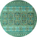 Round Machine Washable Persian Turquoise Traditional Area Rugs, wshtr1491turq