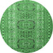 Round Machine Washable Persian Emerald Green Traditional Area Rugs, wshtr1491emgrn