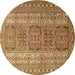 Round Machine Washable Persian Brown Traditional Rug, wshtr1491brn