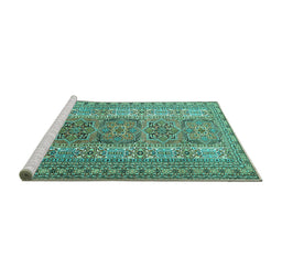 Sideview of Machine Washable Persian Turquoise Traditional Area Rugs, wshtr1491turq