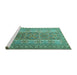 Sideview of Machine Washable Persian Turquoise Traditional Area Rugs, wshtr1491turq