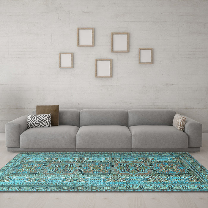 Machine Washable Persian Light Blue Traditional Rug in a Living Room, wshtr1491lblu