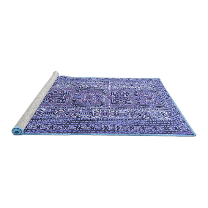 Sideview of Machine Washable Persian Blue Traditional Rug, wshtr1491blu
