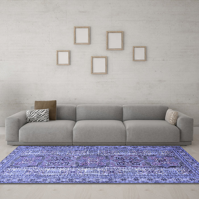 Machine Washable Persian Blue Traditional Rug in a Living Room, wshtr1491blu