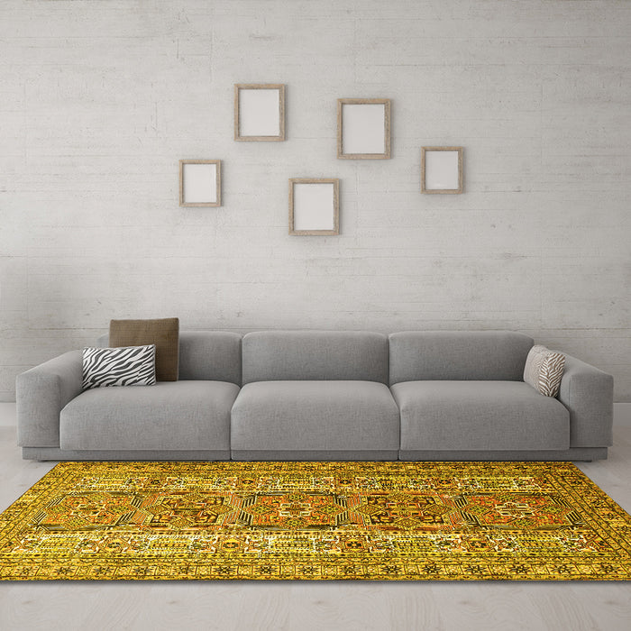 Machine Washable Persian Yellow Traditional Rug in a Living Room, wshtr1491yw
