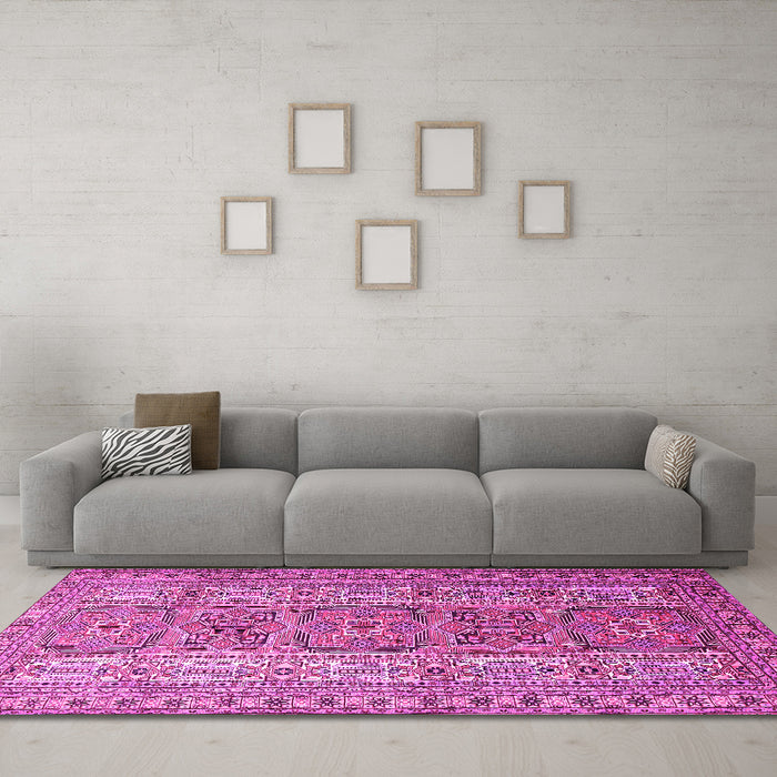 Machine Washable Persian Pink Traditional Rug in a Living Room, wshtr1491pnk