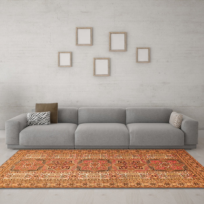 Machine Washable Persian Orange Traditional Area Rugs in a Living Room, wshtr1491org