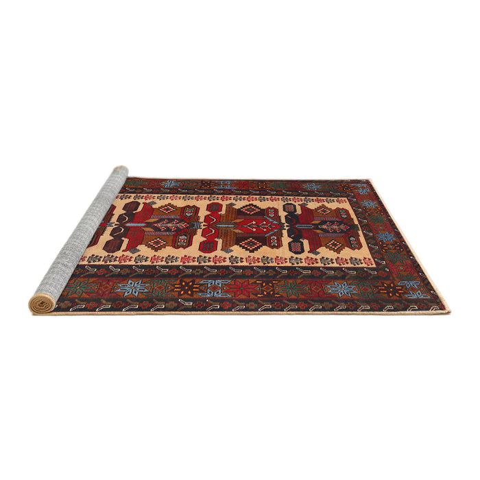 Sideview of Machine Washable Traditional Saffron Red Rug, wshtr1492