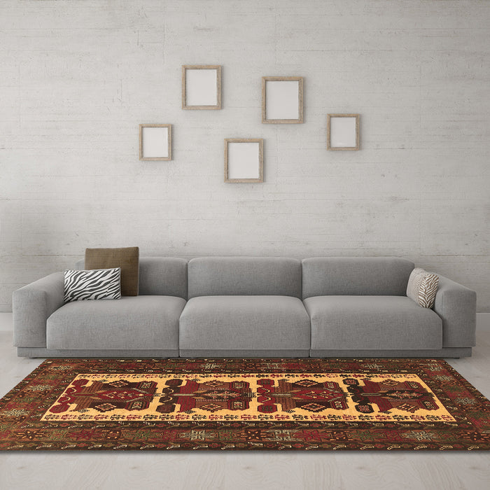 Machine Washable Persian Brown Traditional Rug in a Living Room,, wshtr1492brn