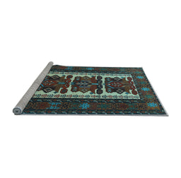 Sideview of Machine Washable Persian Light Blue Traditional Rug, wshtr1492lblu