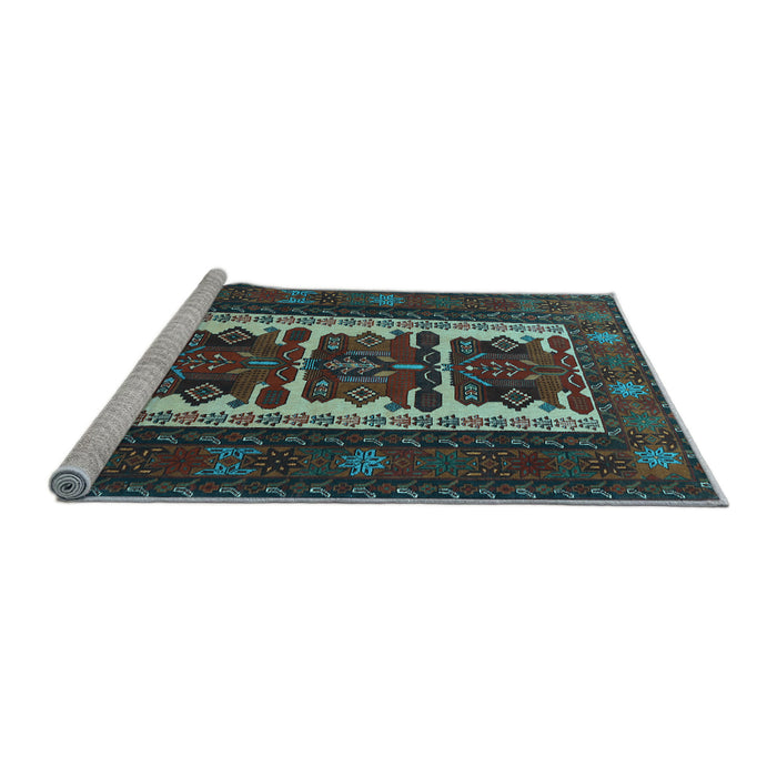 Sideview of Machine Washable Persian Light Blue Traditional Rug, wshtr1492lblu