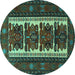 Round Machine Washable Persian Turquoise Traditional Area Rugs, wshtr1492turq