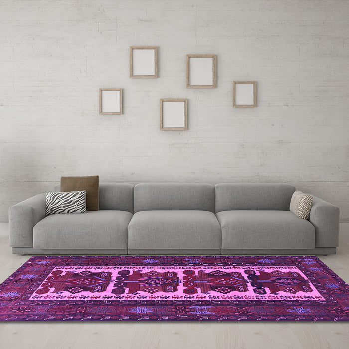 Machine Washable Persian Purple Traditional Area Rugs in a Living Room, wshtr1492pur
