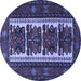 Round Machine Washable Persian Blue Traditional Rug, wshtr1492blu