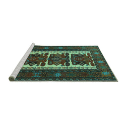 Sideview of Machine Washable Persian Turquoise Traditional Area Rugs, wshtr1492turq