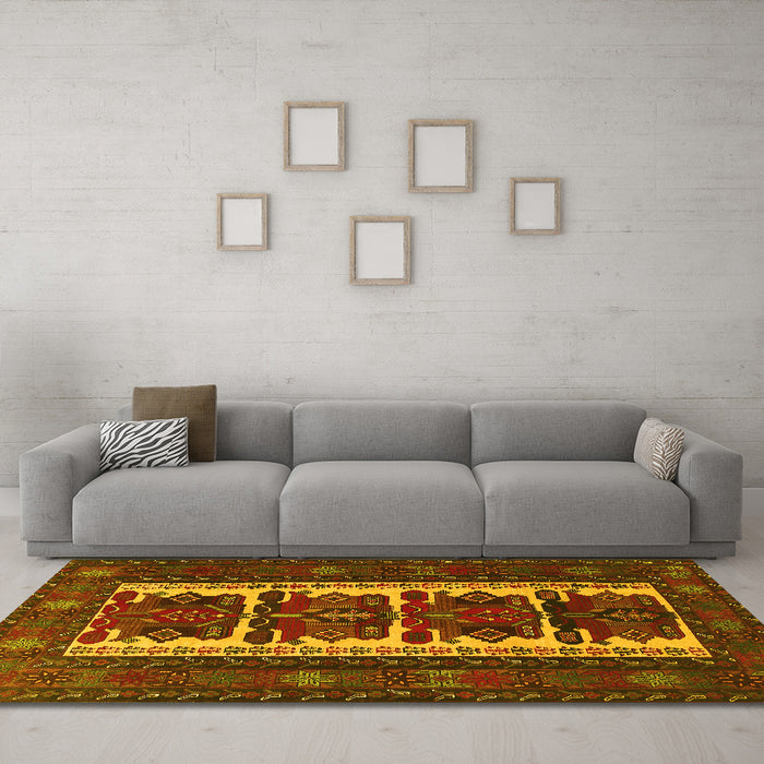 Machine Washable Persian Yellow Traditional Rug in a Living Room, wshtr1492yw