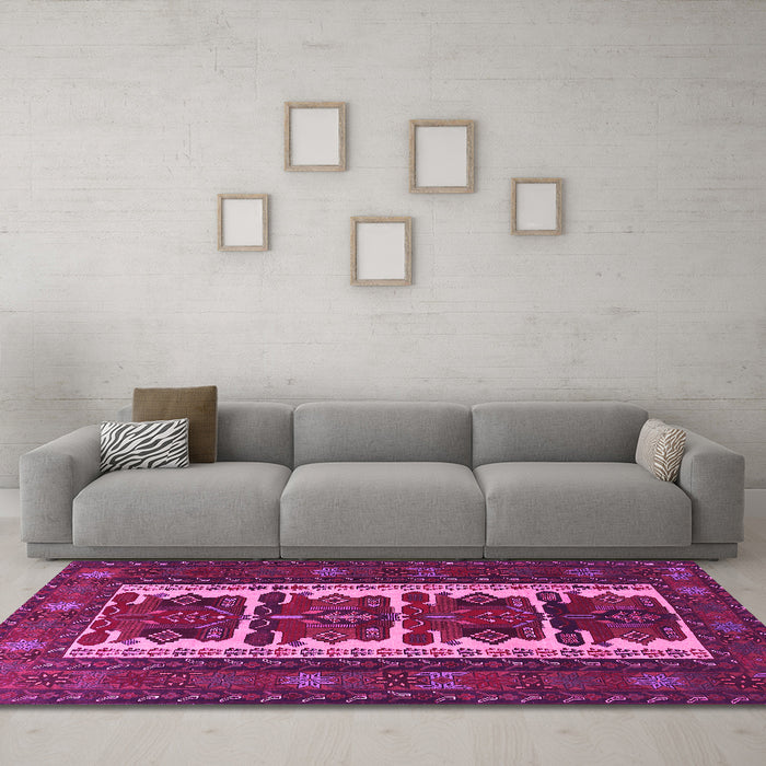 Machine Washable Persian Pink Traditional Rug in a Living Room, wshtr1492pnk