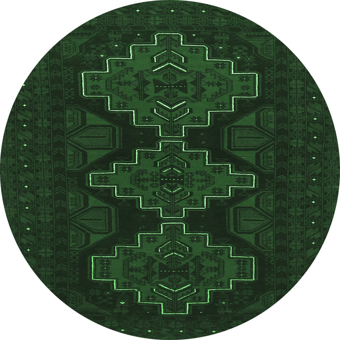 Round Machine Washable Persian Emerald Green Traditional Area Rugs, wshtr1493emgrn