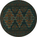 Round Machine Washable Persian Turquoise Traditional Area Rugs, wshtr1493turq