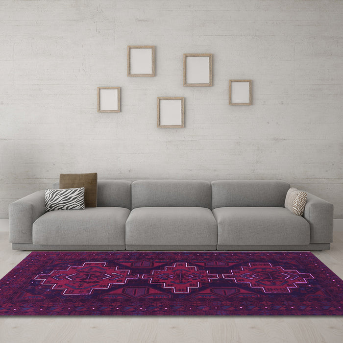 Machine Washable Persian Purple Traditional Area Rugs in a Living Room, wshtr1493pur