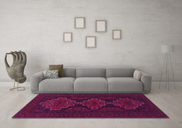 Machine Washable Persian Pink Traditional Rug in a Living Room, wshtr1493pnk
