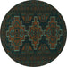 Round Persian Turquoise Traditional Rug, tr1493turq