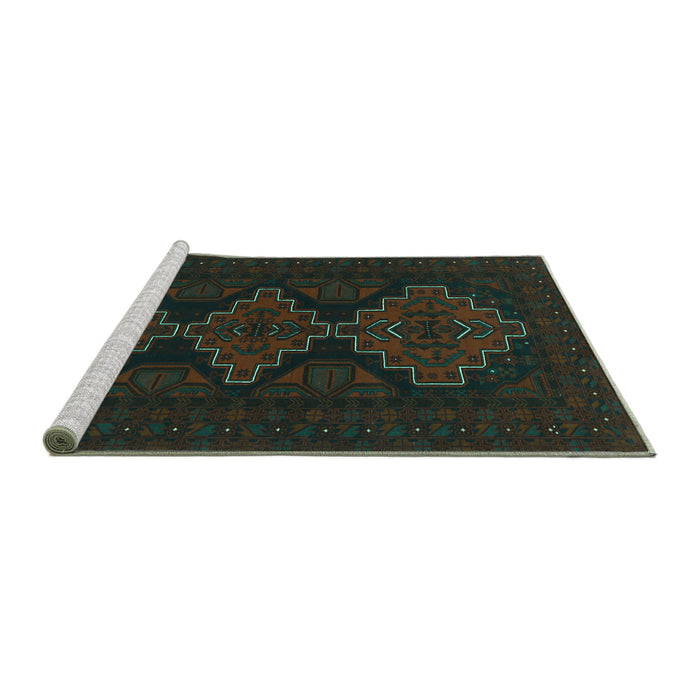Sideview of Machine Washable Persian Turquoise Traditional Area Rugs, wshtr1493turq