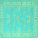 Square Machine Washable Oriental Turquoise Traditional Area Rugs, wshtr1494turq