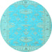 Round Machine Washable Oriental Light Blue Traditional Rug, wshtr1494lblu