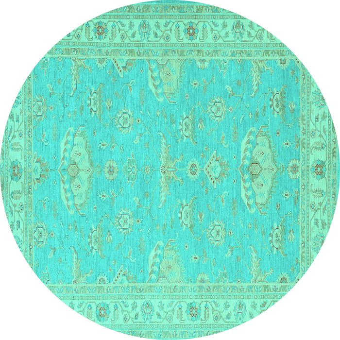 Round Oriental Turquoise Traditional Rug, tr1494turq