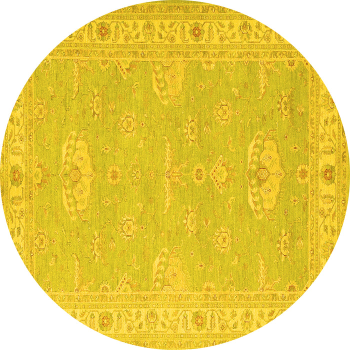 Round Machine Washable Oriental Yellow Traditional Rug, wshtr1494yw