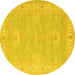 Round Machine Washable Oriental Yellow Traditional Rug, wshtr1494yw