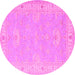 Round Machine Washable Oriental Pink Traditional Rug, wshtr1494pnk