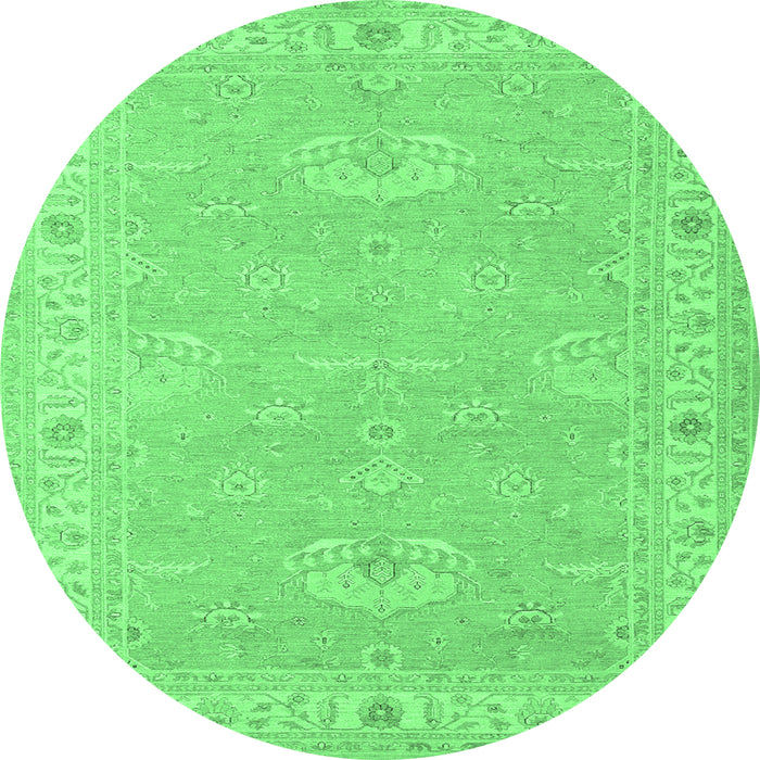 Round Oriental Emerald Green Traditional Rug, tr1494emgrn