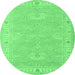 Round Oriental Emerald Green Traditional Rug, tr1494emgrn