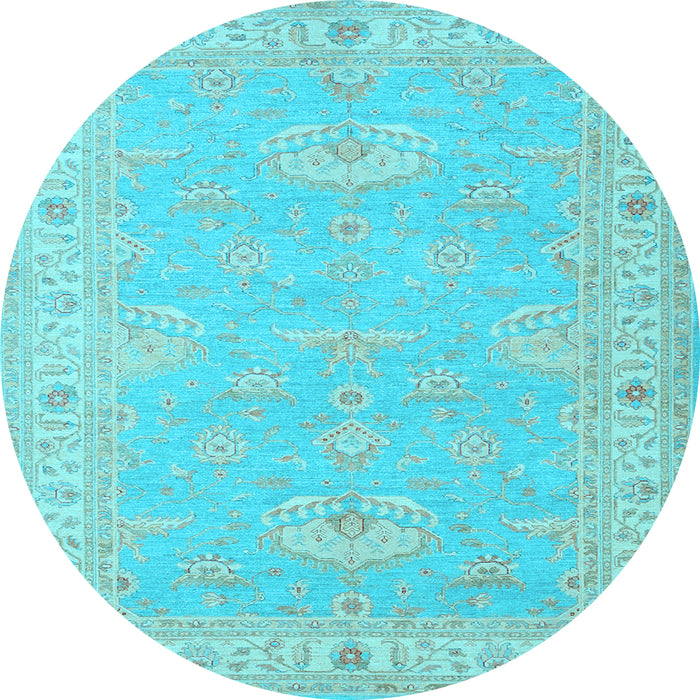 Round Oriental Light Blue Traditional Rug, tr1494lblu