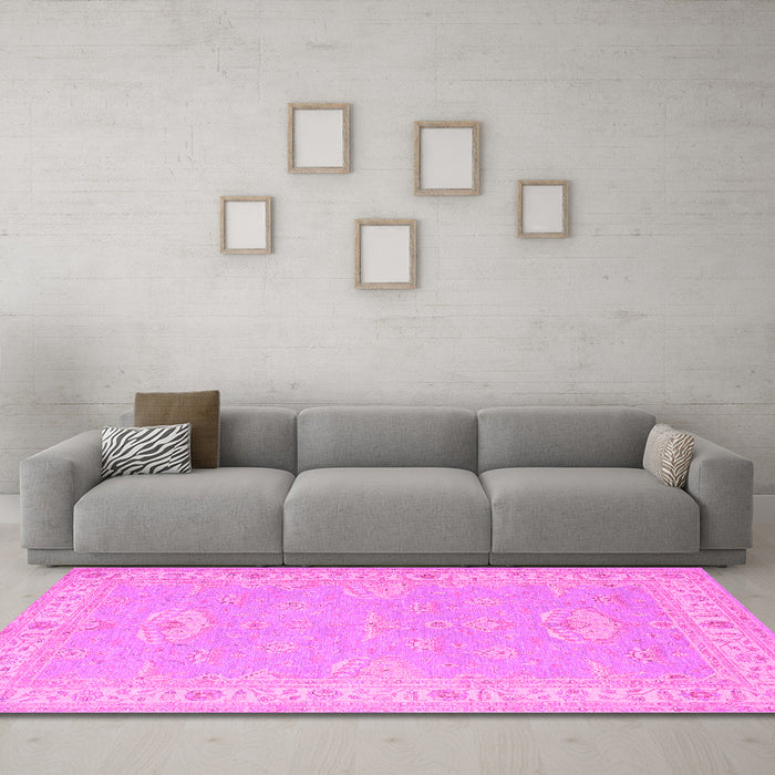 Machine Washable Oriental Pink Traditional Rug in a Living Room, wshtr1494pnk