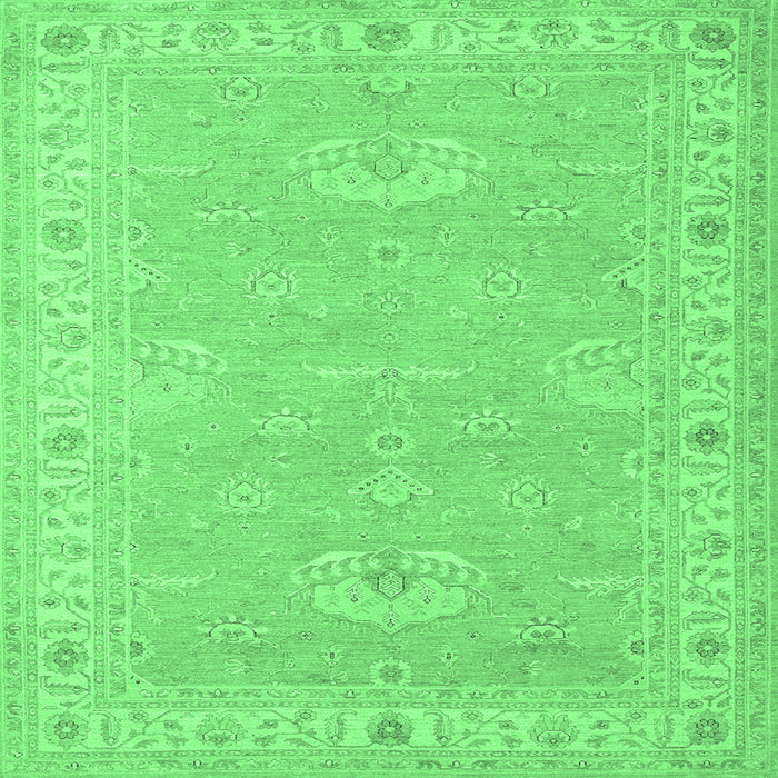 Square Machine Washable Oriental Emerald Green Traditional Area Rugs, wshtr1494emgrn