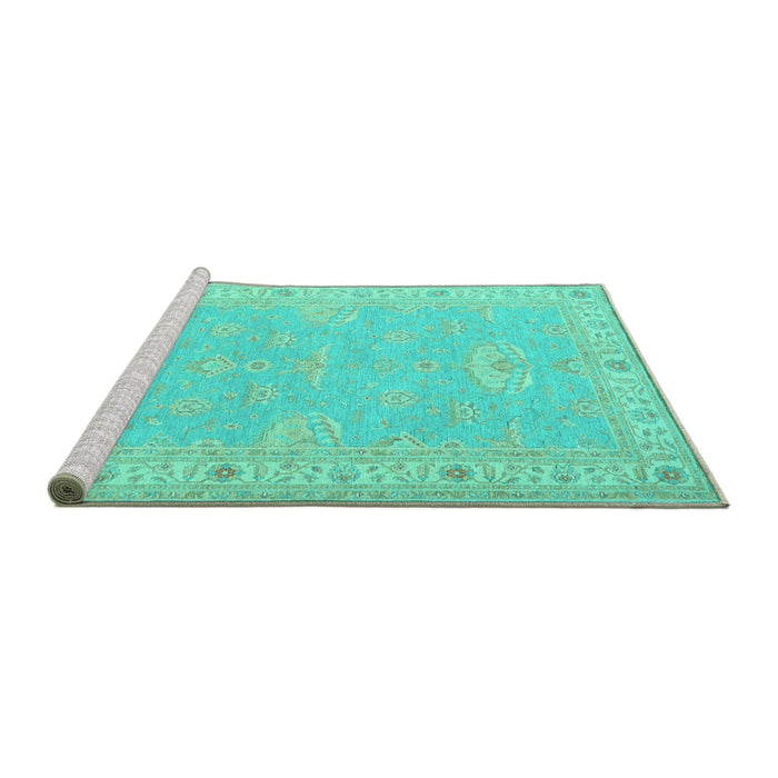 Sideview of Machine Washable Oriental Turquoise Traditional Area Rugs, wshtr1494turq