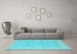 Machine Washable Oriental Light Blue Traditional Rug in a Living Room, wshtr1494lblu