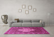 Machine Washable Medallion Pink Traditional Rug in a Living Room, wshtr1495pnk