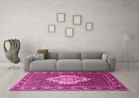 Machine Washable Medallion Pink Traditional Rug, wshtr1495pnk