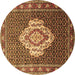 Round Machine Washable Medallion Brown Traditional Rug, wshtr1495brn